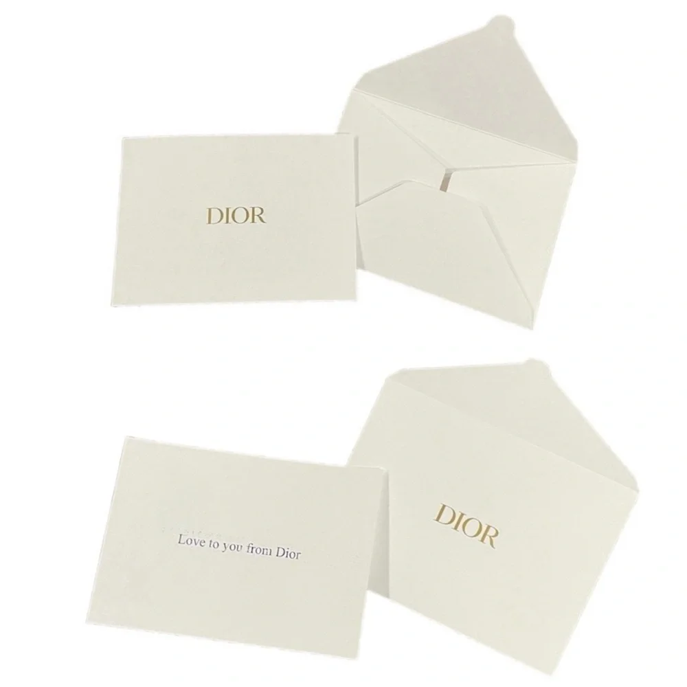 Set of 3 DIOR Authentic White and Gold Gift Note Cards and Envelopes